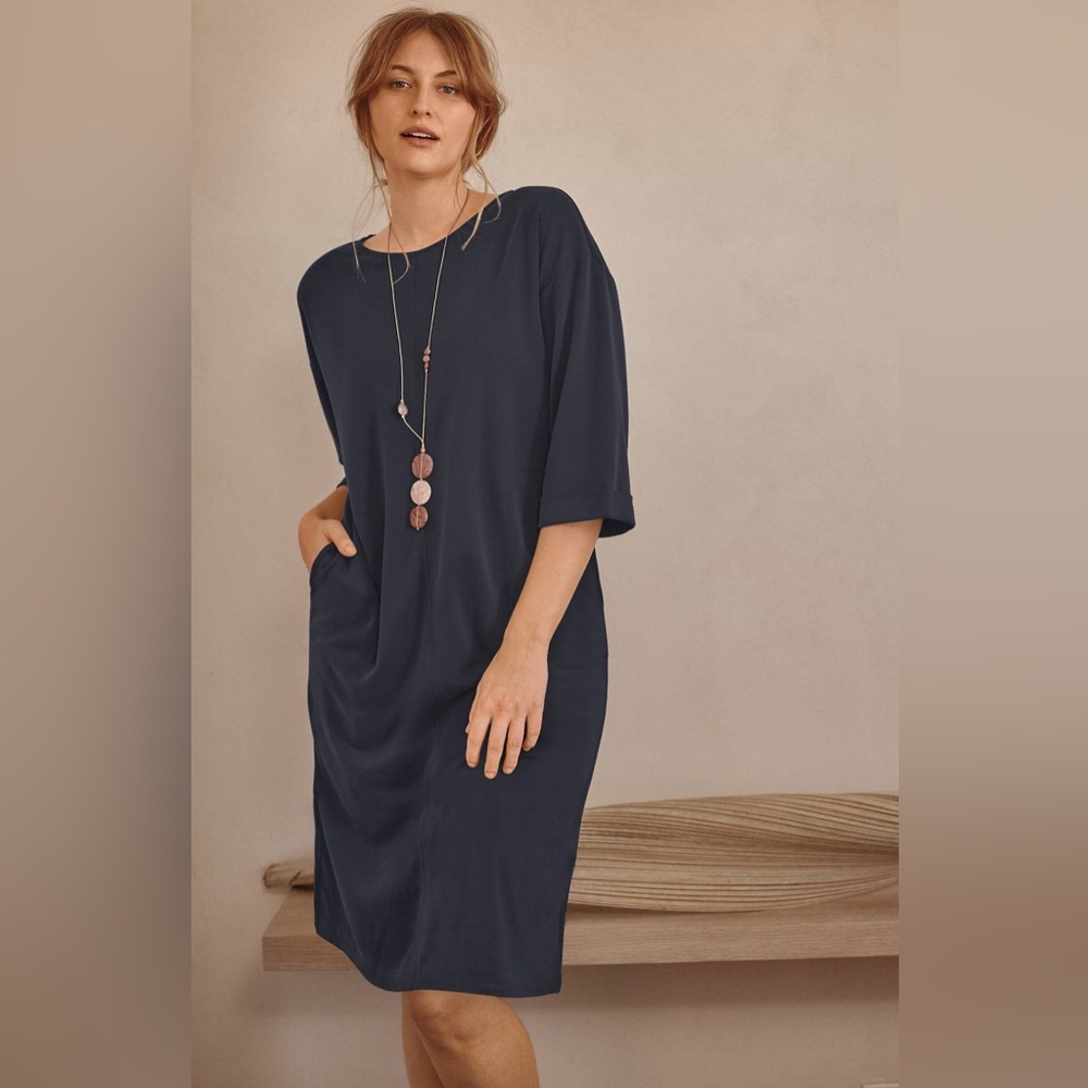 NWT J. JILL PURE JILL SAND-WASHED PIQUÉ RELAXED DRESS IN SOFT BLACK BEAN Size XS